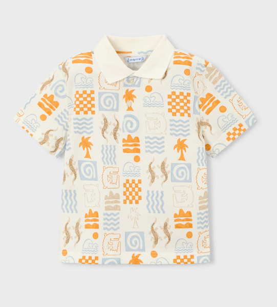 Mayoral Safari Print Polo Shirt Style 3104 - Cream & Peach